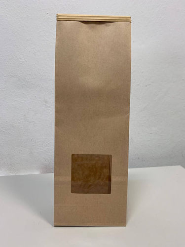 Bolsa papel plastificada con ventana 9+5x26 kraft