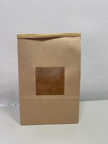 Bolsa papel plastificada con ventana 16+7x24