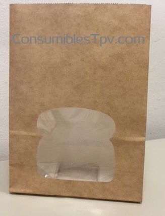 Bolsa papel plastificada con ventana 15+7x22