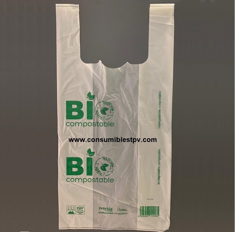 cálmese muñeca Enmarañarse Paquetes de bolsa asas camiseta 48x60 biodegradable y compostable