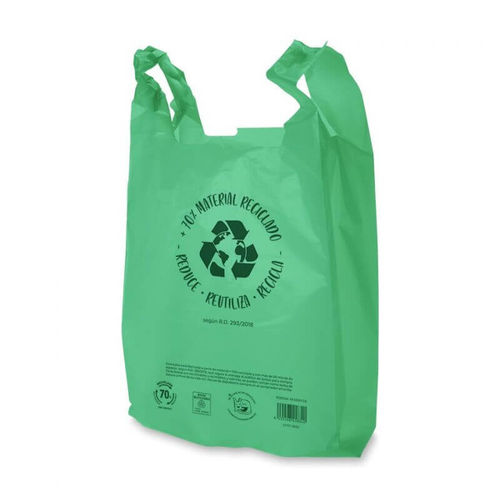 Bolsa de plástico verde 70% reciclado asas camiseta 50x60 (75 Uni)